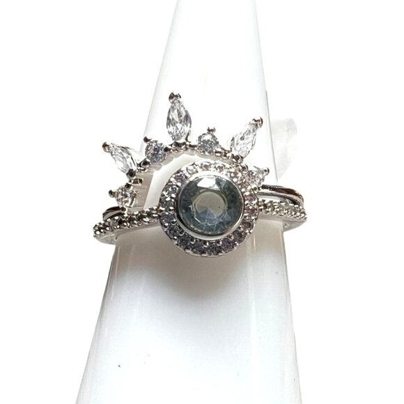 Ring Bomb Party Ring, size 6, gray blue gemstone rhodium plated - Picture 1 of 7